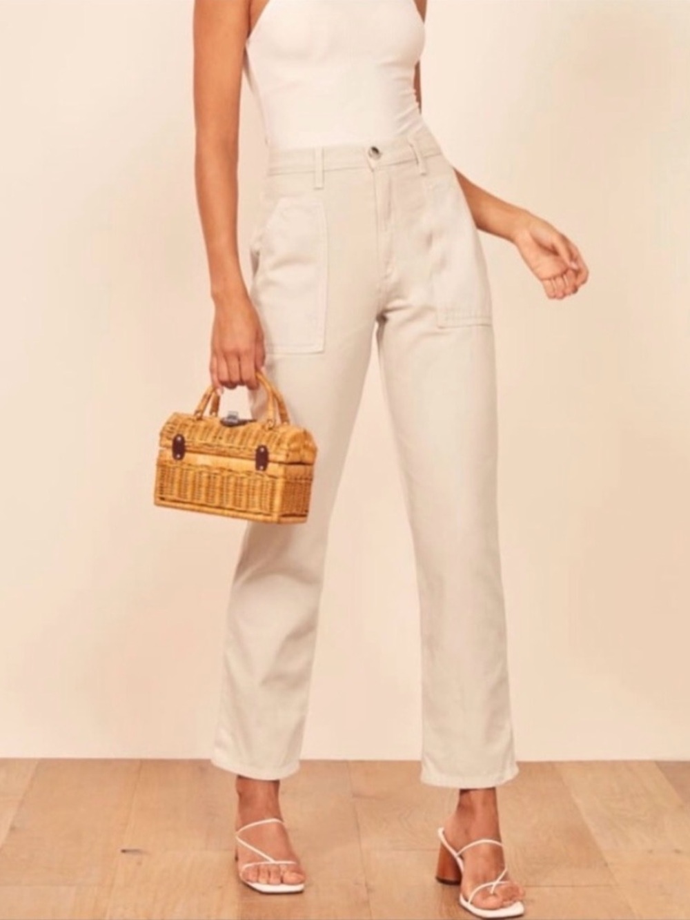 NWT REFORMATION Jeans Taylor Straight Leg High-Rise Jeans in Light Beige